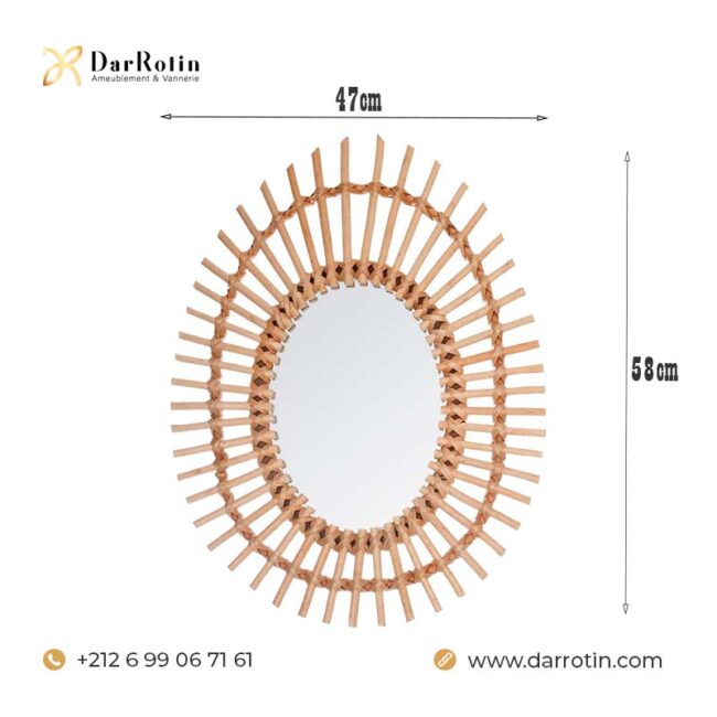 Miroir en rotin soleil ellipse nature chez dar rotin - ameublement & vannerie