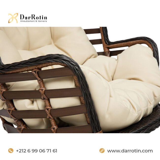 Fauteuil suspendu intérieur/extérieur effet rotin et métal chez dar rotin darrotin - ameublement & vannerie à oualja salé rabat maroc