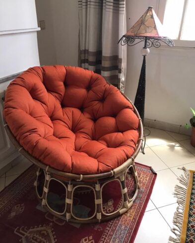 Chaise papasan en rotin naturel avec coussin déhoussable 💪