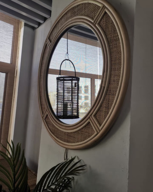 Miroir De Salle De Bains KOMODO 80 Cm Avec Tablette Et Cadre En Teck Massif Naturel