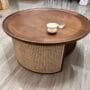 Table basse ronde en bois avec cannage en rotin – décoration naturelle pour salon