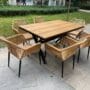 Ensemble Table de Jardin en Teck avec 6 Chaises en Rotin Synthétique et Métal