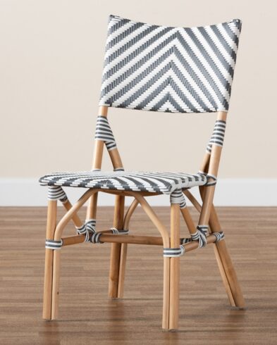 Chaise Bistro Chevron en Rotin – Tressage Artisanal Gris Anthracite & Blanc