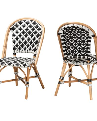 Chaise Bistro Parisienne “Étoile” – Rotin Naturel et Tressage Croisé Noir & Blanc
