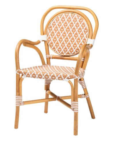 Fauteuil Bistro Médaillon en Rotin – Tressage Artisanal Miel & Blanc Pur