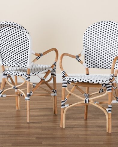 Fauteuil Bistro Parisien “Échiquier” – Rotin Naturel et Cannage Damier Noir & Blanc