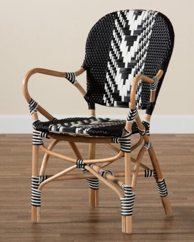 Fauteuil de Terrasse Bistro Parisien – Rotin Naturel et Tressage Noir & Blanc