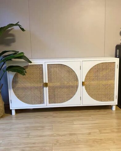 Buffet Blanc en Cannage Rotin Design Rond