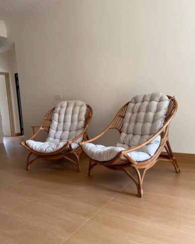 Fauteuil Bas en Rotin, Assise Capitonnée