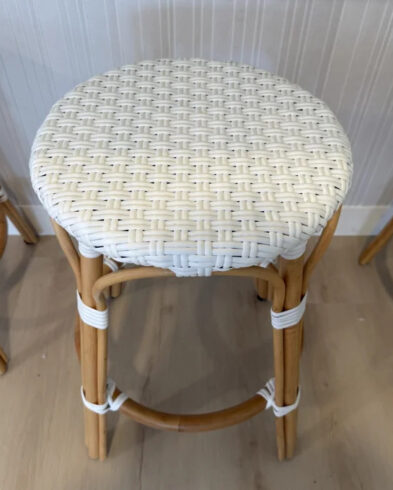 Tabouret de Bar Rotin Tressé Blanc, Sans Dossier